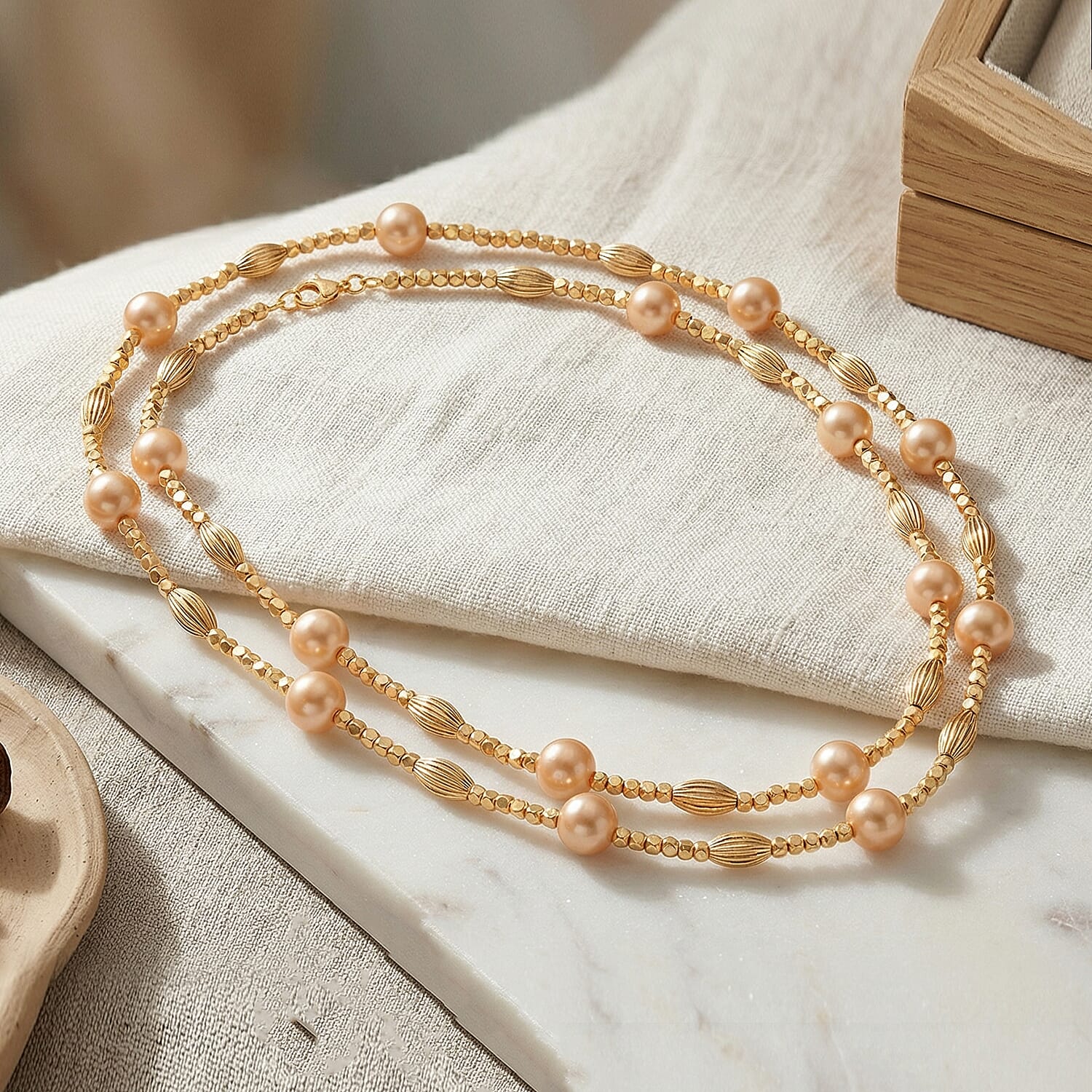 Golden Mother Of Pearl Adjustable Necklace (Size - 46) 220.00 Ct.