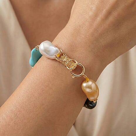 Baroque Multi Colour Shell Pearl Bracelet (Size - 8) With Dragon Clasp