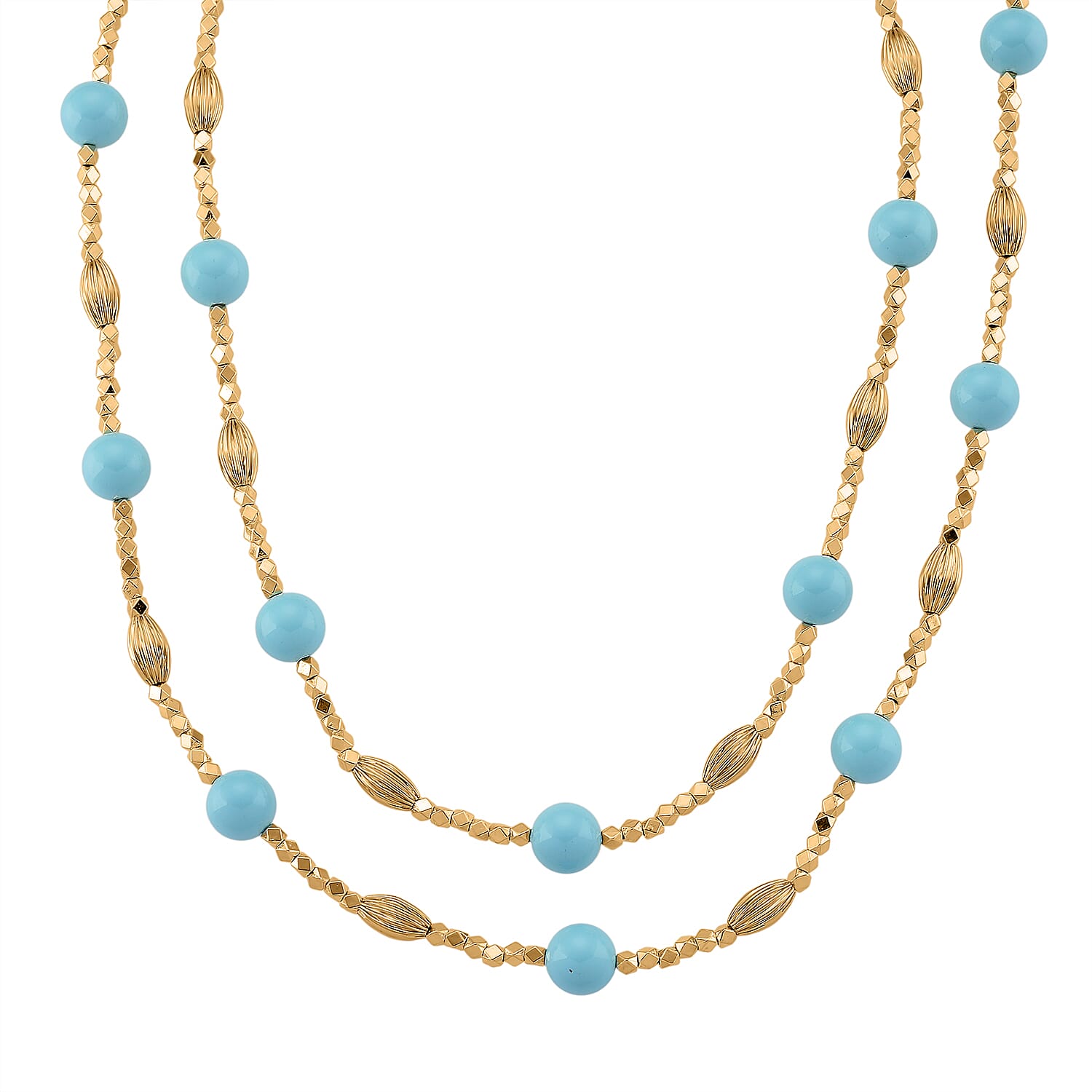 Sleeping Beauty Turquoise Colour Mother Of Pearl Adjustable Necklace (Size - 46) 220.00 Ct.