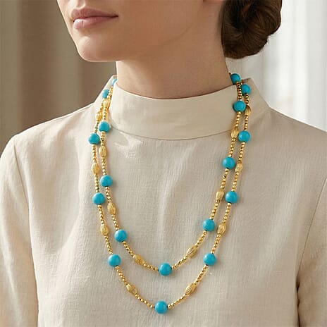 Sleeping Beauty Turquoise Colour Mother Of Pearl Adjustable Necklace (Size - 46) 220.00 Ct.