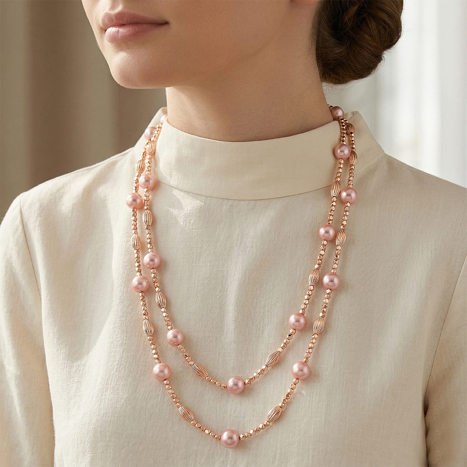 Pink Mother Of Pearl Adjustable Necklace (Size - 46) 220.00 Ct.
