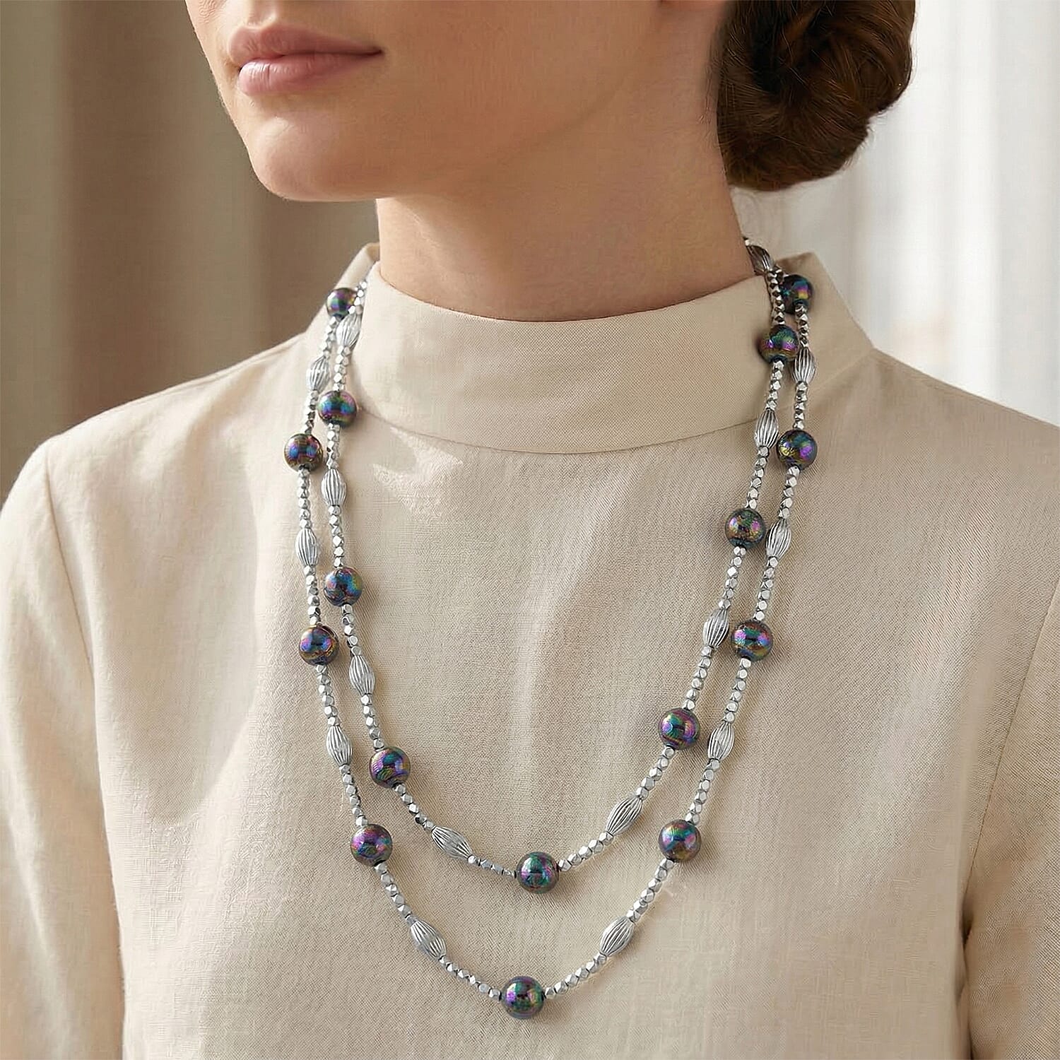 Peacock Mother Of Pearl Adjustable Necklace (Size - 46) 220.00 Ct.