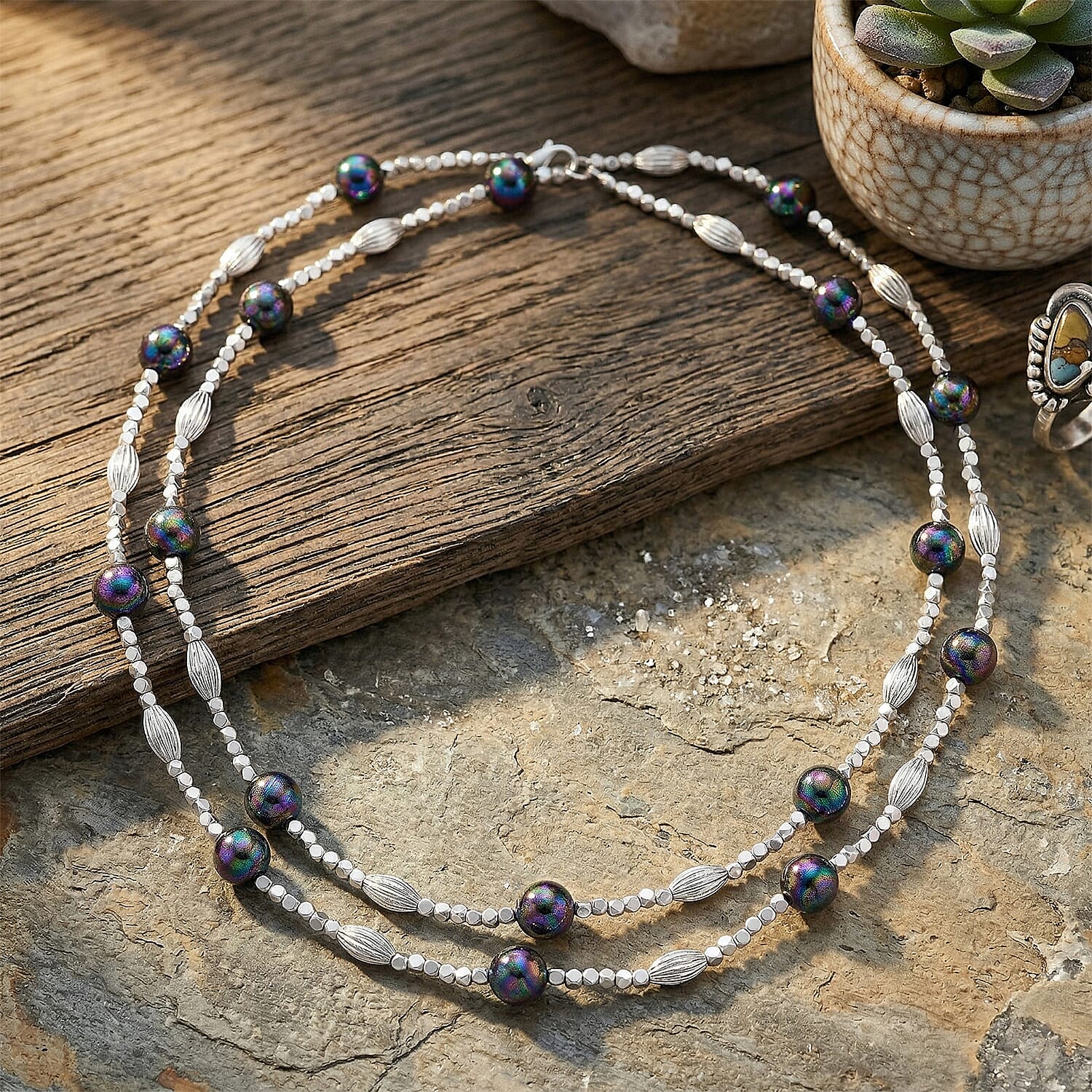 Peacock Mother Of Pearl Adjustable Necklace (Size - 46) 220.00 Ct.