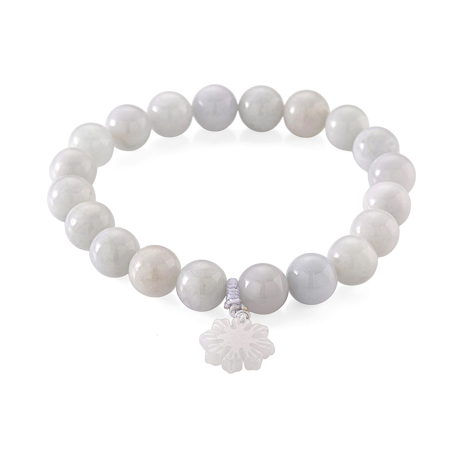 NATURAL White Jadeite Stretchable Bracelet with Snowflake Charm (Size - 7.5) 190.00 Ct.