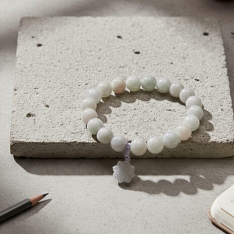 White Jade Stretchable Bracelet with Snowflake Charm (Size - 7.5) 190.00 Ct.