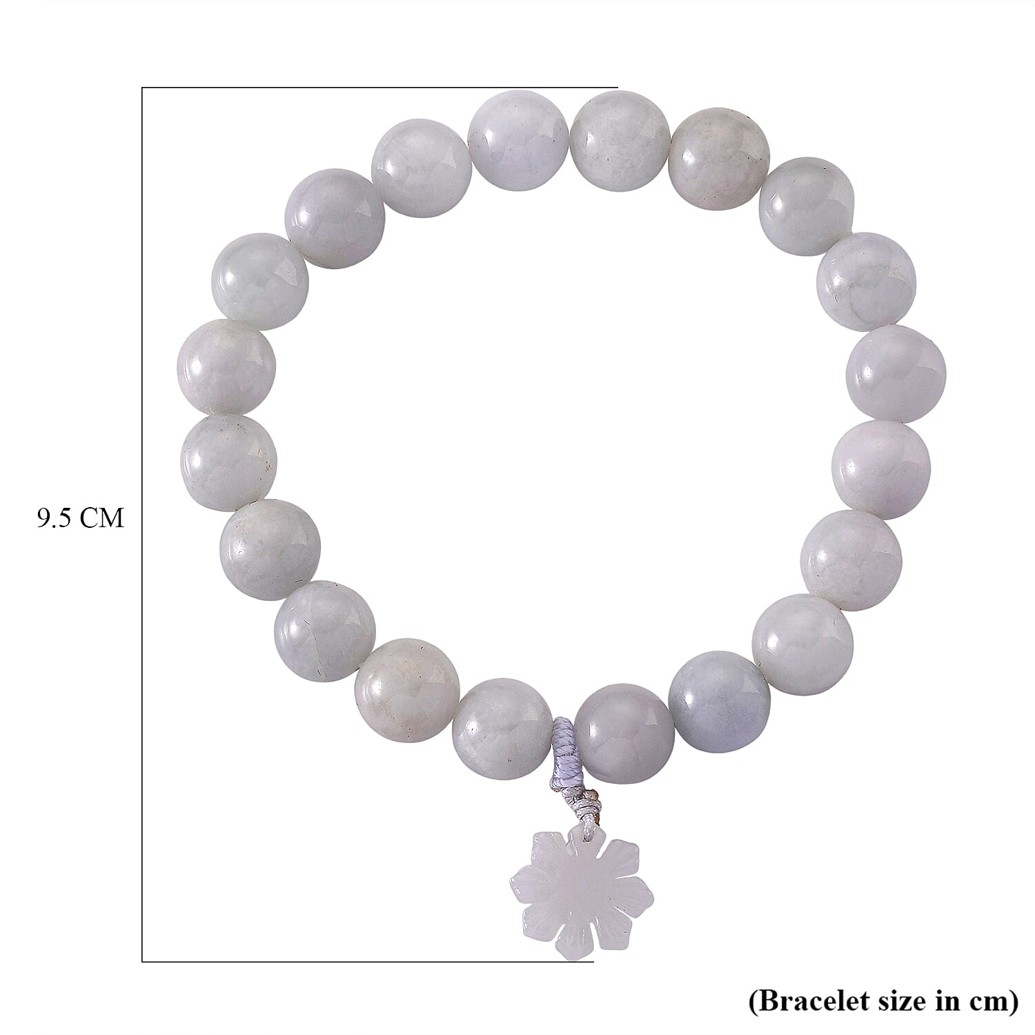 NATURAL White Jadeite Stretchable Bracelet with Snowflake Charm (Size - 7.5) 190.00 Ct.