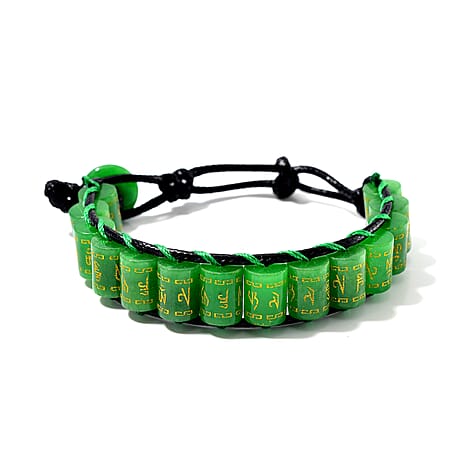 Enhanced Green Jade Barrel Adjustable Prayer Wheel Cord Bracelet (Size 6-9) 215.00 Ct.