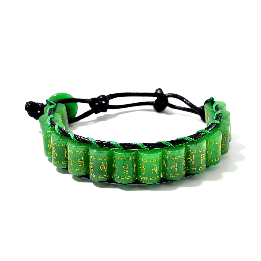 FIRST TIME EVER - Green Jadeite Barrel Feng Shui Bracelet Wheel Cord Bracelet (Size 6-9) 215.00 Ct.