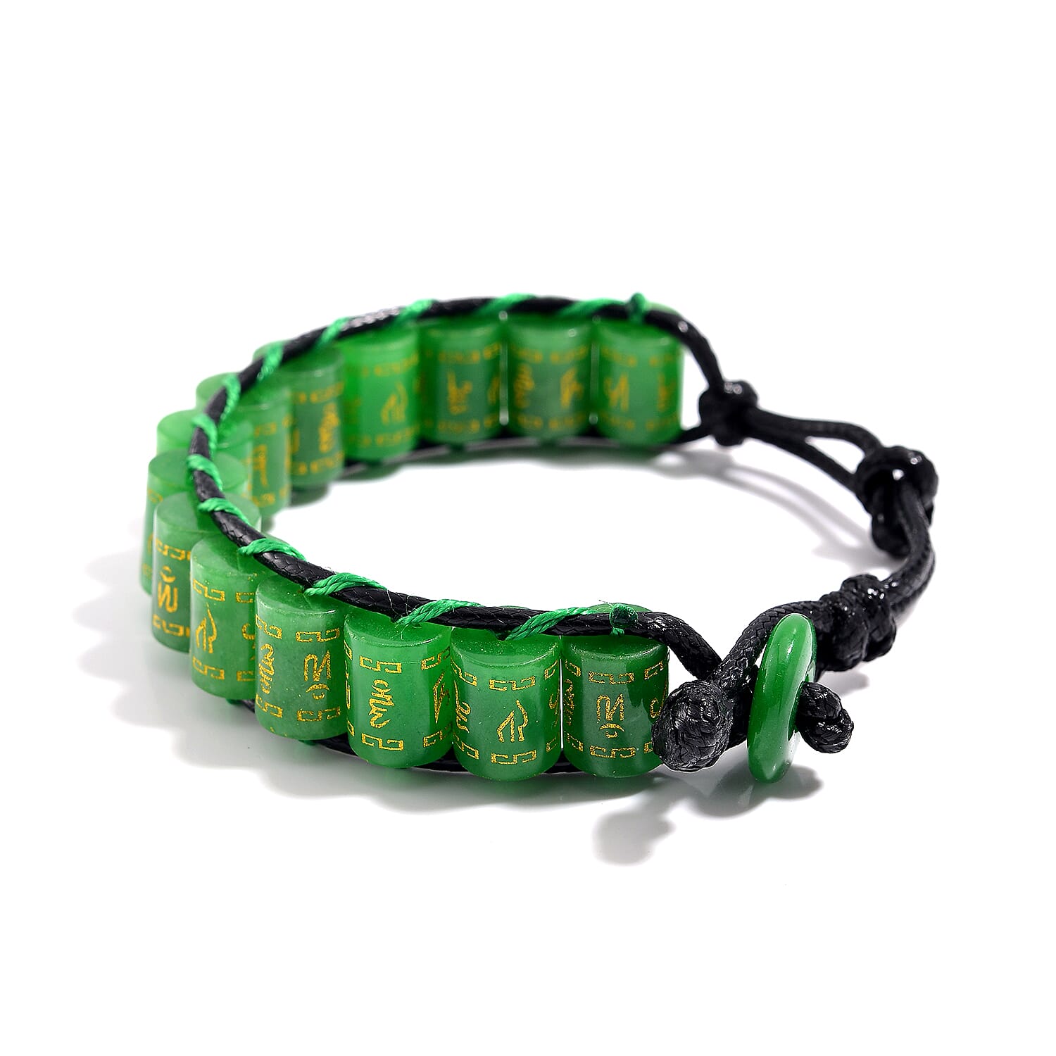 Enhanced Green Jade Barrel Adjustable Prayer Wheel Cord Bracelet (Size 6-9) 215.00 Ct.