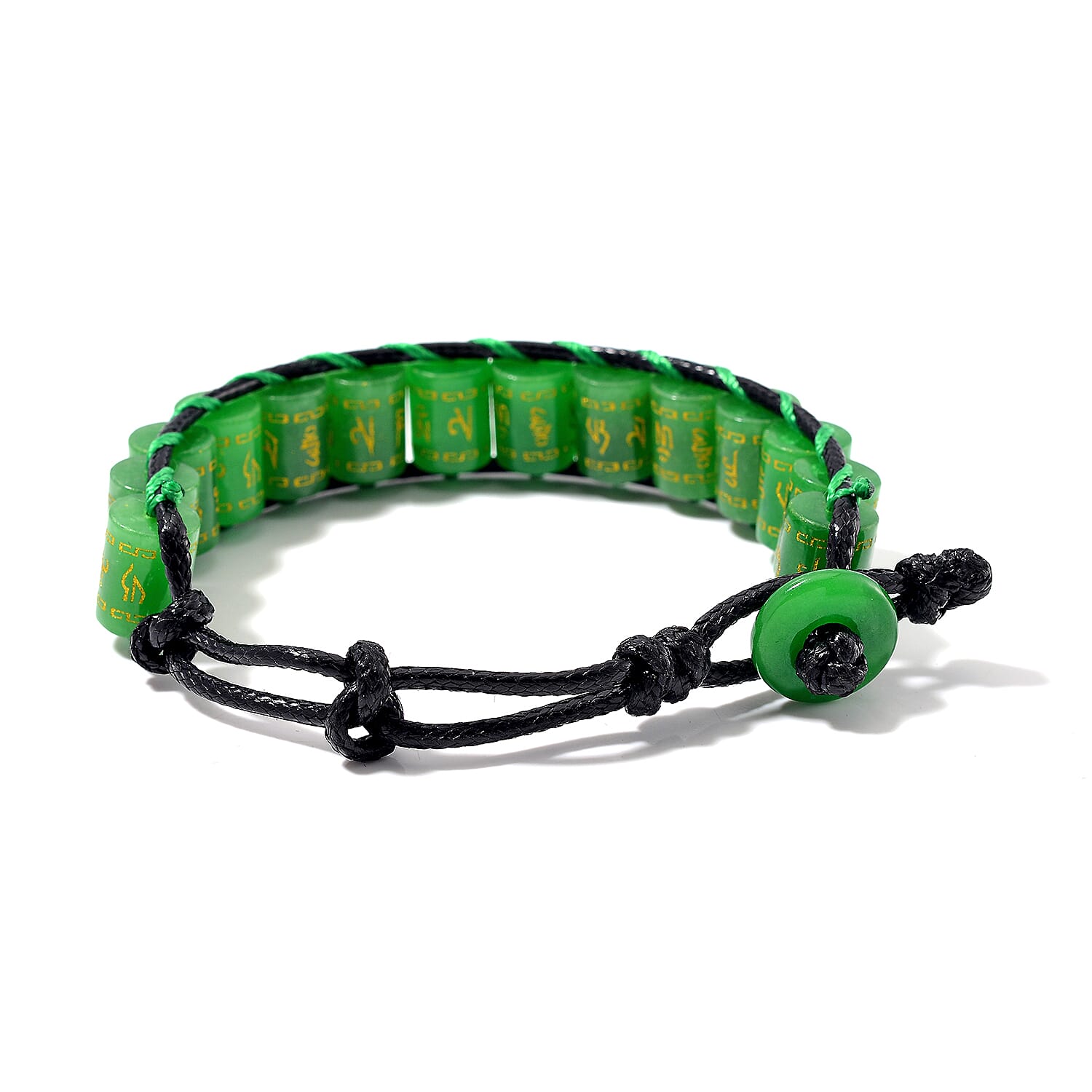 Enhanced Green Jade Barrel Adjustable Prayer Wheel Cord Bracelet (Size 6-9) 215.00 Ct.