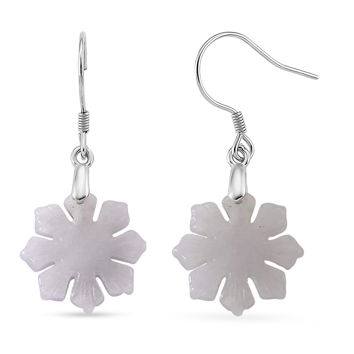 D'Joy White Jade Snowflake Earring in Rhodium Overlay Sterling Silver 20.00 Ct.