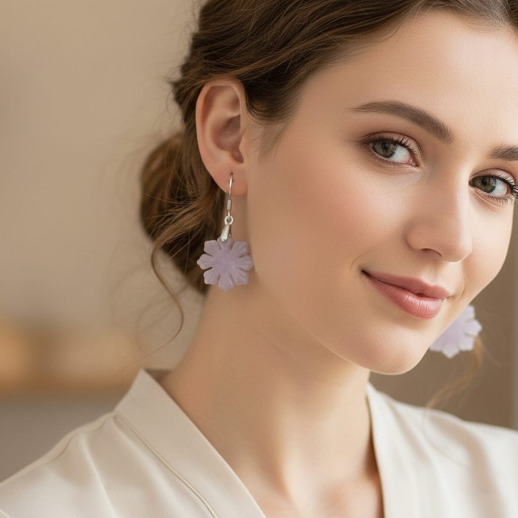 D'Joy White Jade Snowflake Earring in Rhodium Overlay Sterling Silver 20.00 Ct.