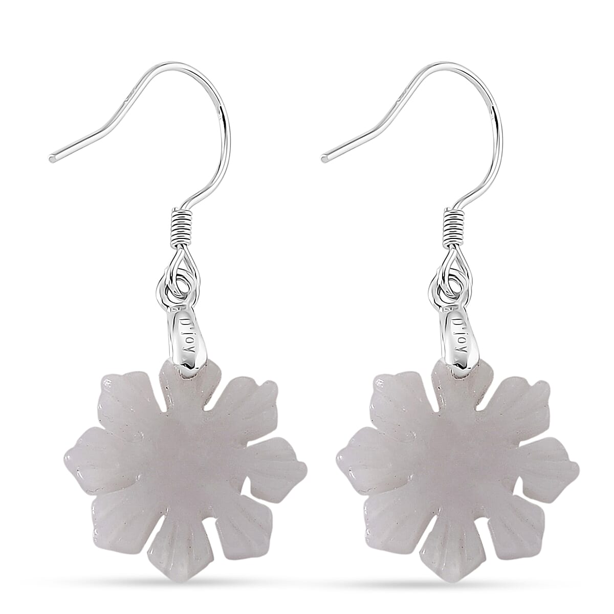D'Joy White Jade Snowflake Earring in Rhodium Overlay Sterling Silver 20.00 Ct.