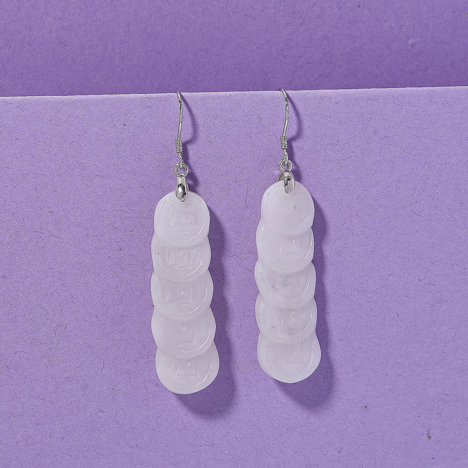 Natural Type A - White Jadeite Jade Money Coin Earring in Rhodium Overlay Sterling Silver 55.00 Ct.