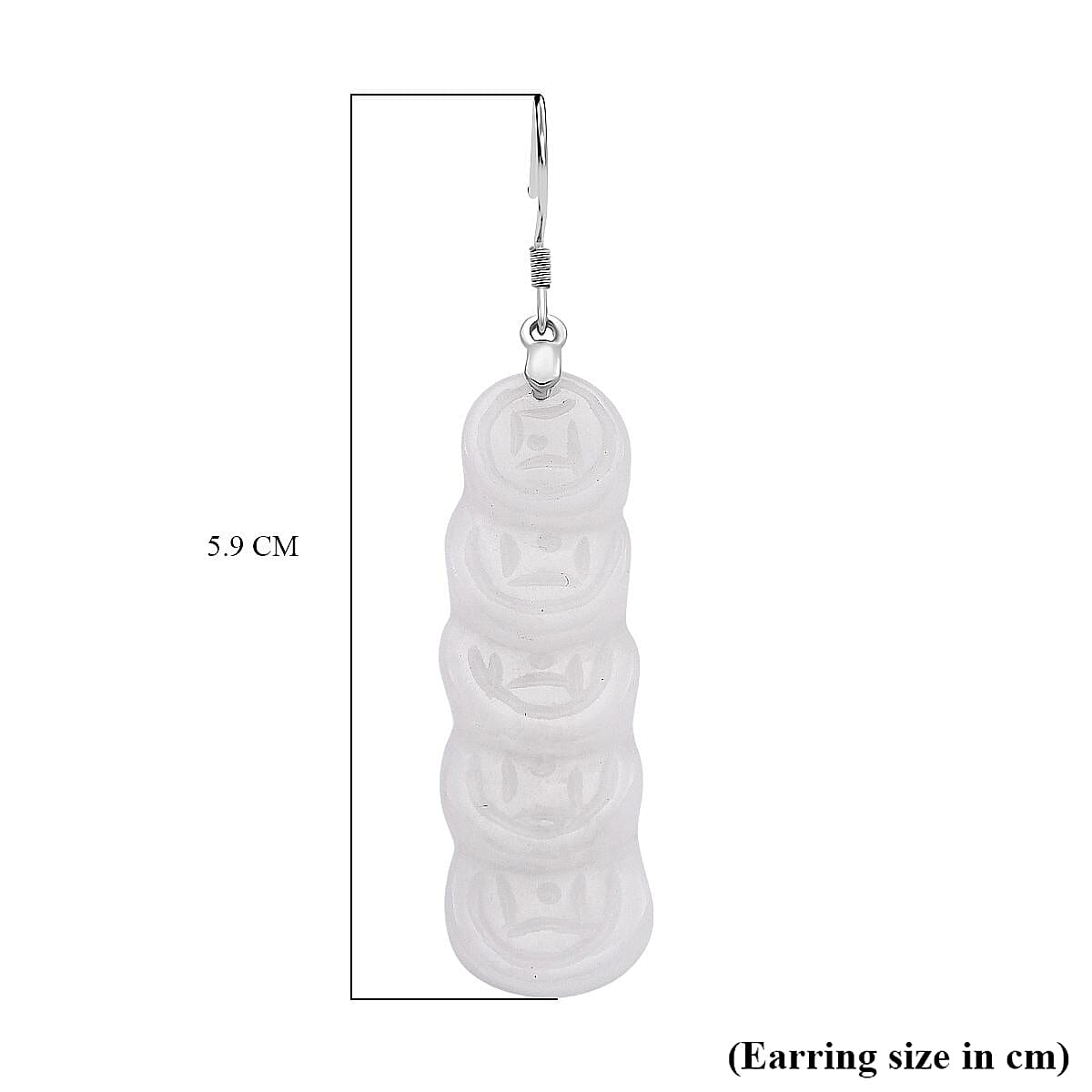 Natural Type A - White Jadeite Jade Money Coin Earring in Rhodium Overlay Sterling Silver 55.00 Ct.