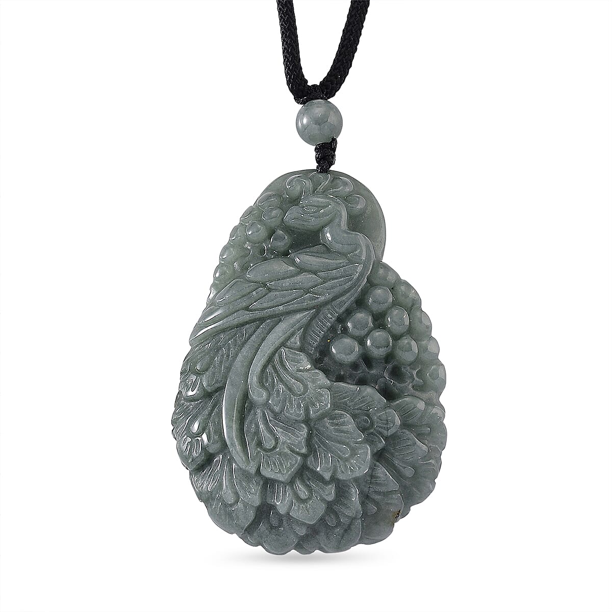Natural Jade Peacock Necklace (Size - 30 Adjustable) with Cotton Thread 155.00 Ct.