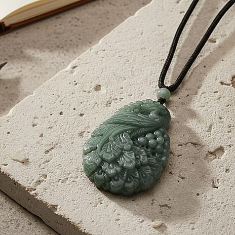 Natural Jade Peacock Necklace (Size - 30 Adjustable) with Cotton Thread 155.00 Ct.