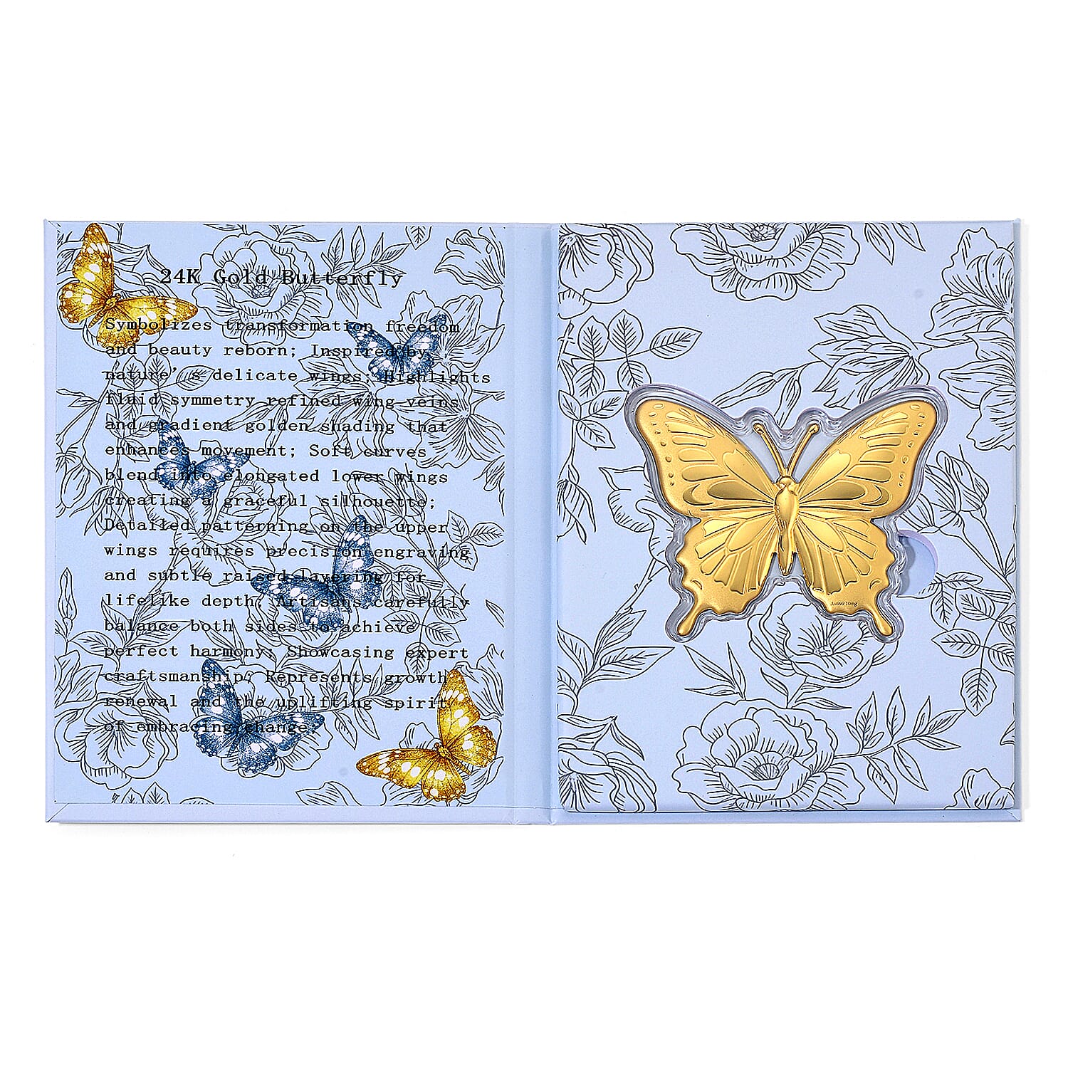 24K Yellow Gold (99.9% Purity) Butterfly Collectable, Gold Wt.10 Mg.