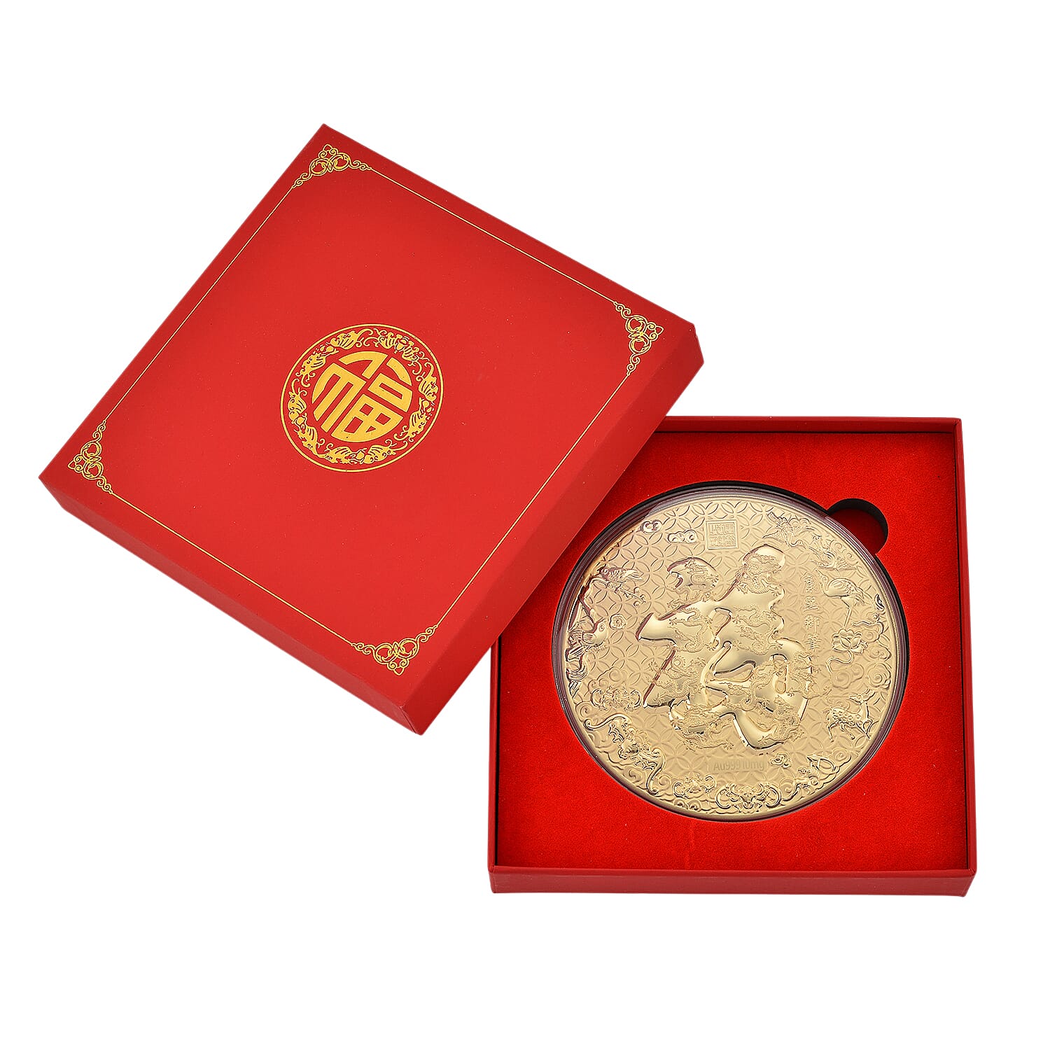 24K Zui FU Gold Embossed Keepsake - Blessings and Fortune Symbolising Prosperity and Good Fortune in a Gift Box - 10cm