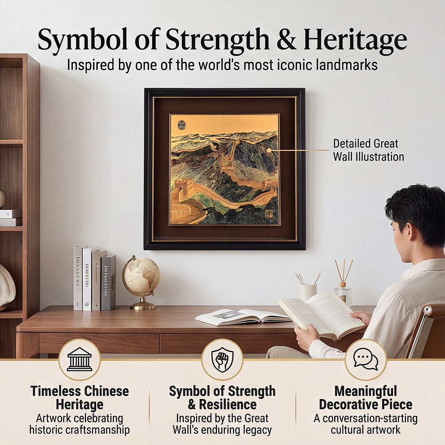 24K Gold Foil Painting of the Great Wall of China (44.5 x 44.5cm)