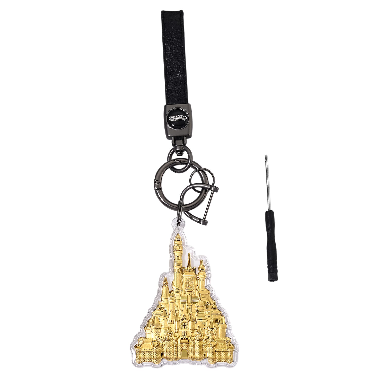 24K Yellow Gold Castle Key Chain