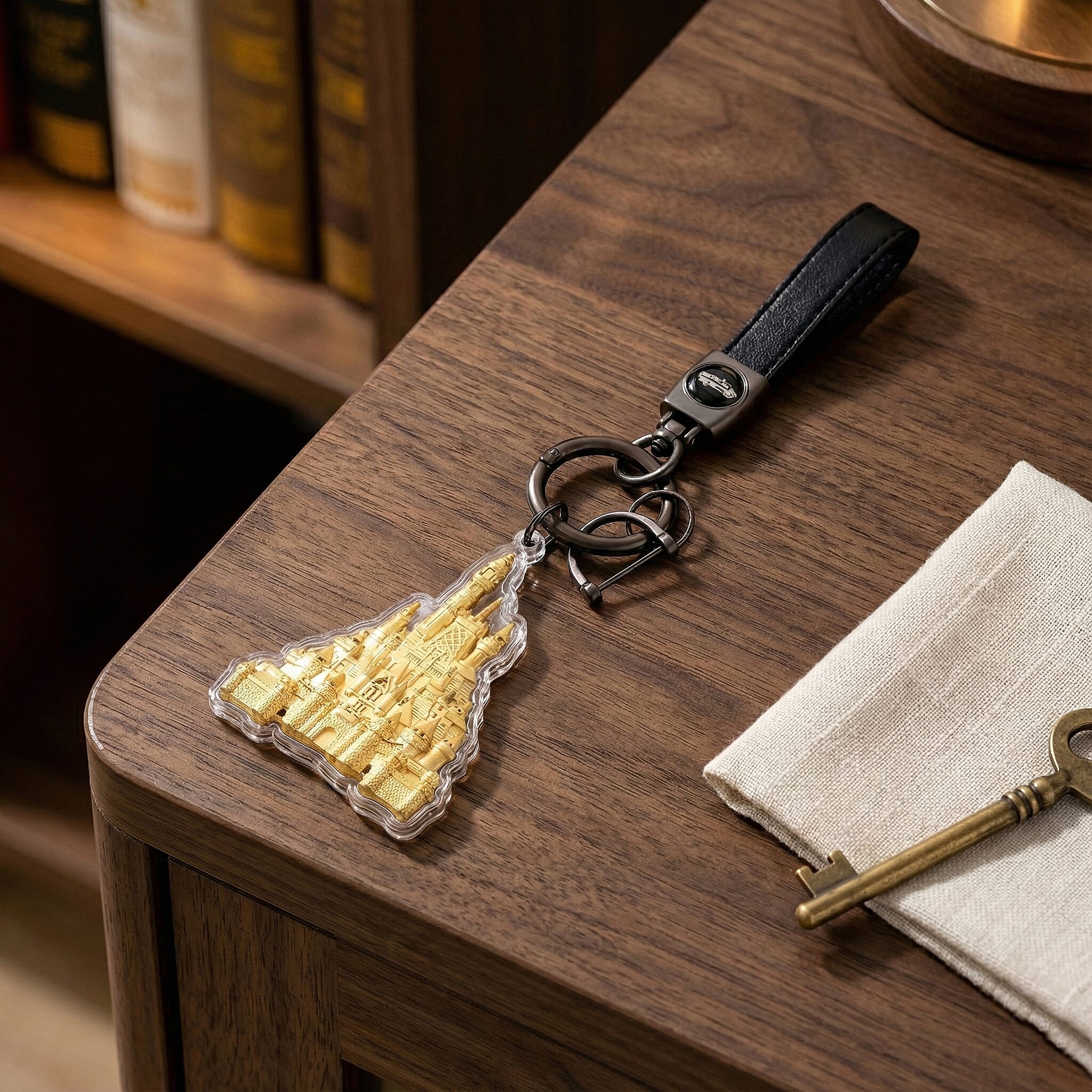 24K Yellow Gold Castle Key Chain