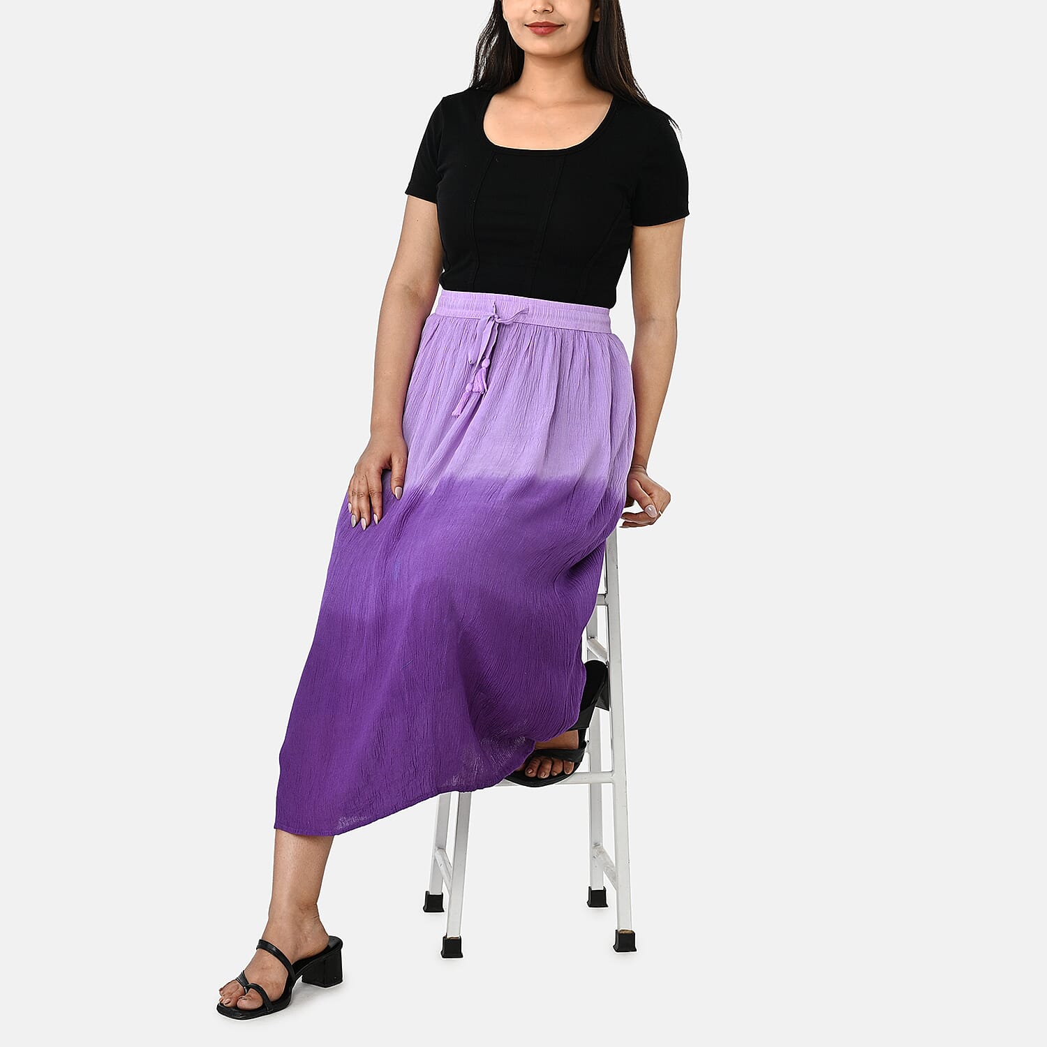 La Marey Rayon Crepe Patterned Skirt (Size - Large) - Purple