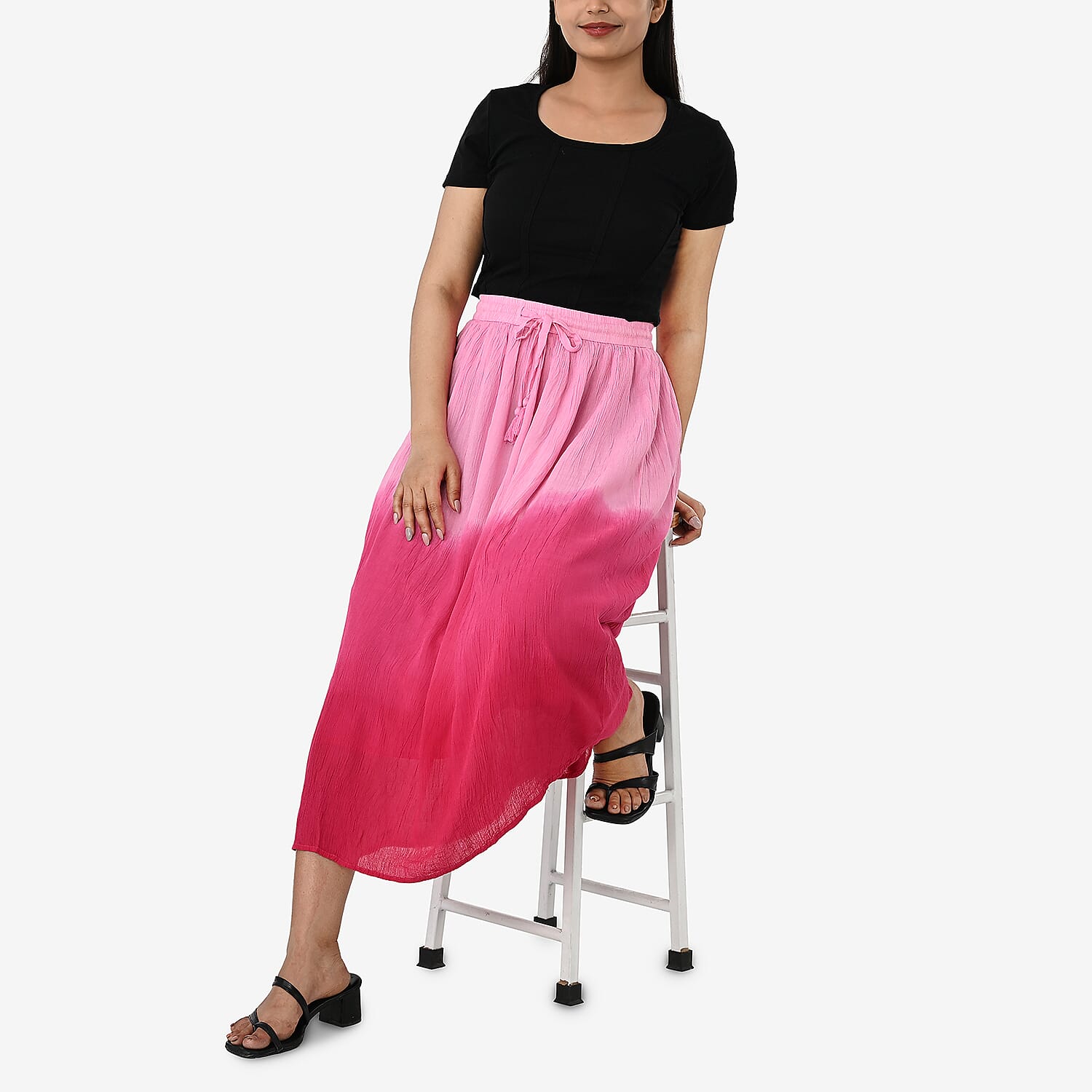 La Marey Rayon Crepe Patterned Skirt (Size - Medium) - Pink
