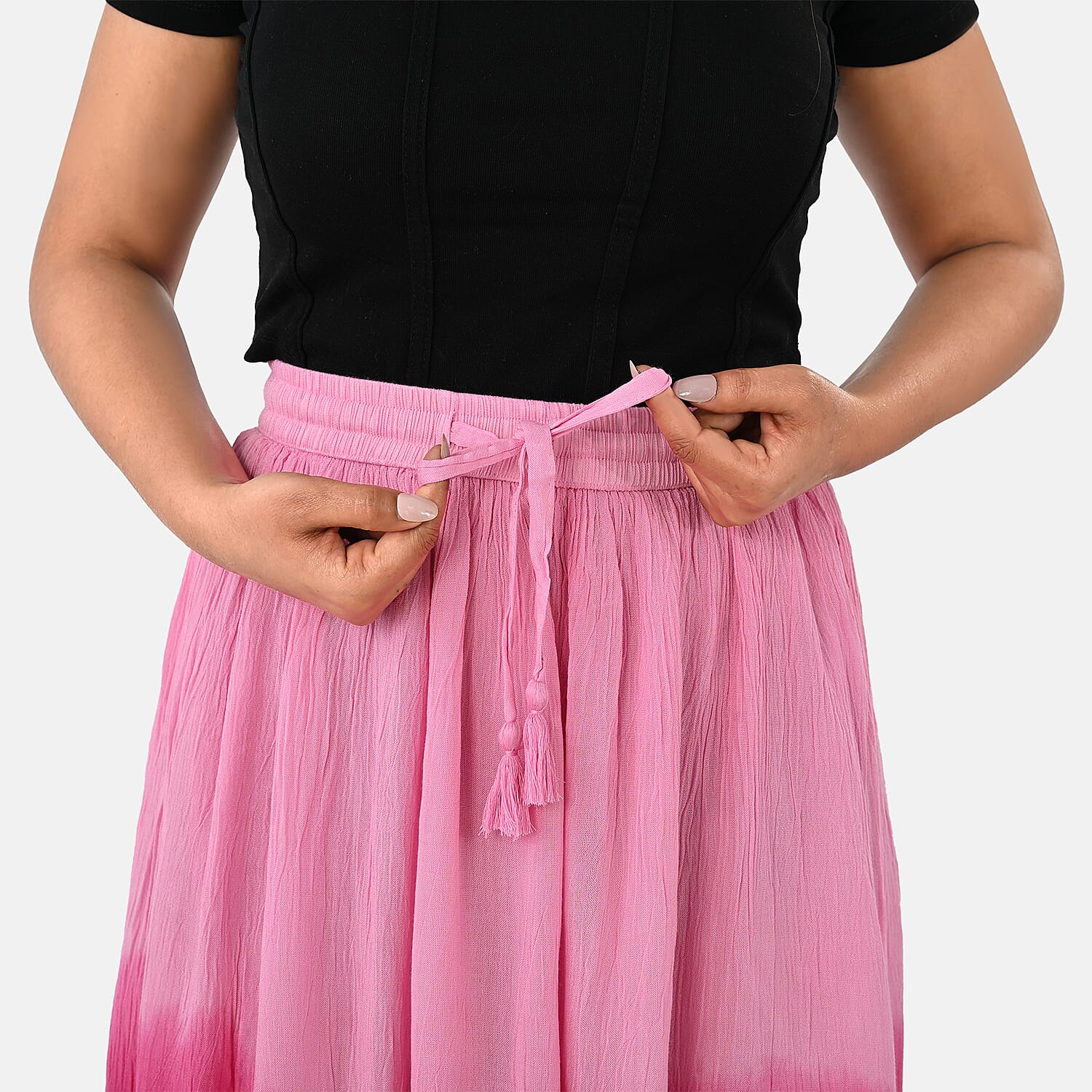 La Marey Rayon Crepe Patterned Skirt (Size - Medium) - Pink