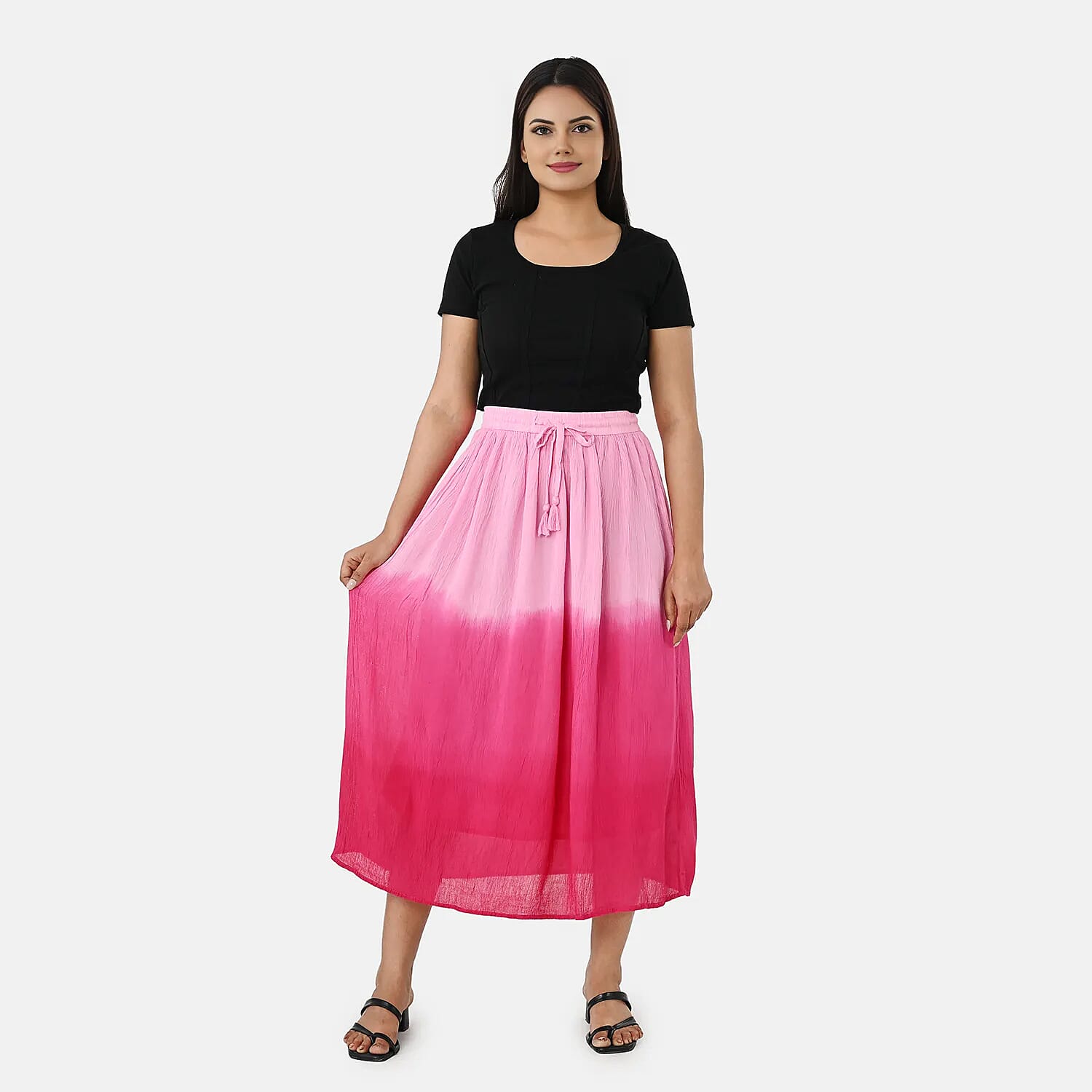 La Marey Rayon Crepe Patterned Skirt (Size - Large) - Pink