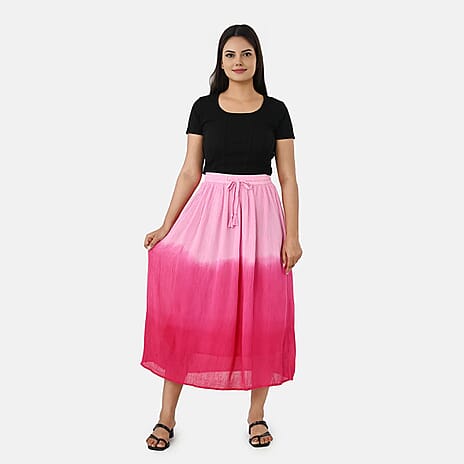 La Marey Rayon Crepe Patterned Skirt (Size - Large) - Pink