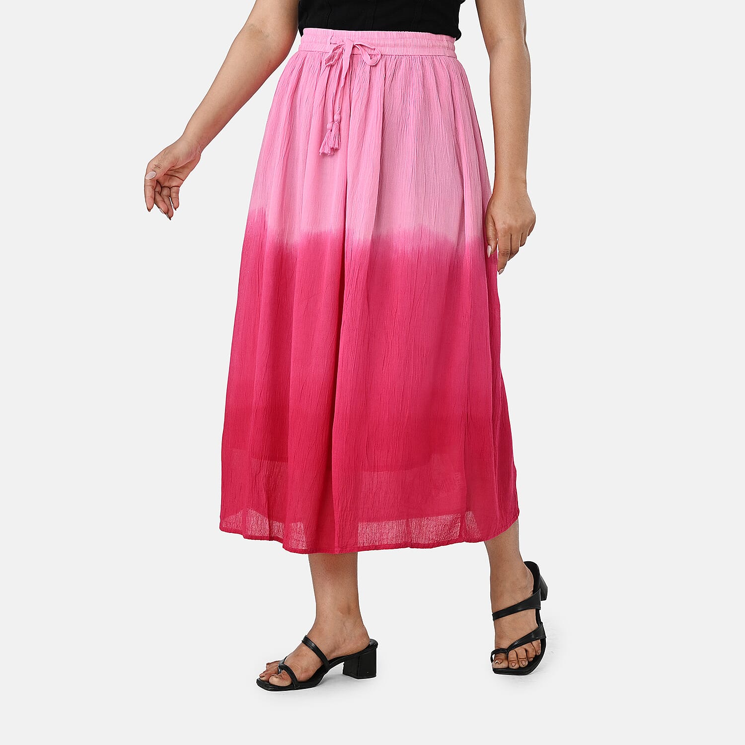 La Marey Rayon Crepe Patterned Skirt (Size - XL) - Pink