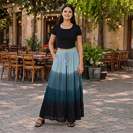 La Marey Rayon Crepe Patterned Skirt (Size - Medium) - Black