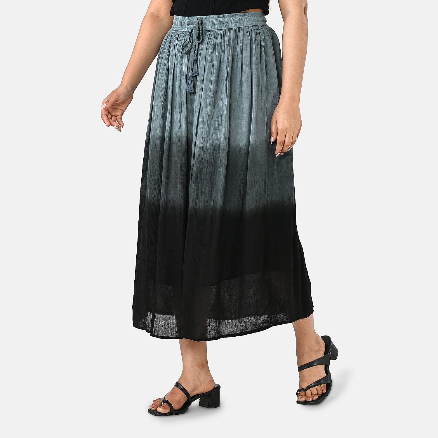 La Marey Rayon Crepe Patterned Skirt (Size - XL) - Black