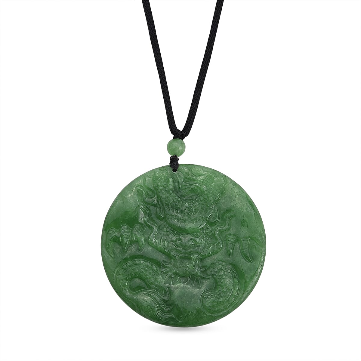 Enhanced Green Jade Beads Double-Sided Carving Necklace (Size - 28) with Adjustable Cotton Thread 220.00 Ct.