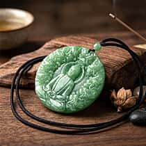 Enhanced Green Jade Beads Double-Sided Carving Necklace (Size - 28) with Adjustable Cotton Thread 220.00 Ct.