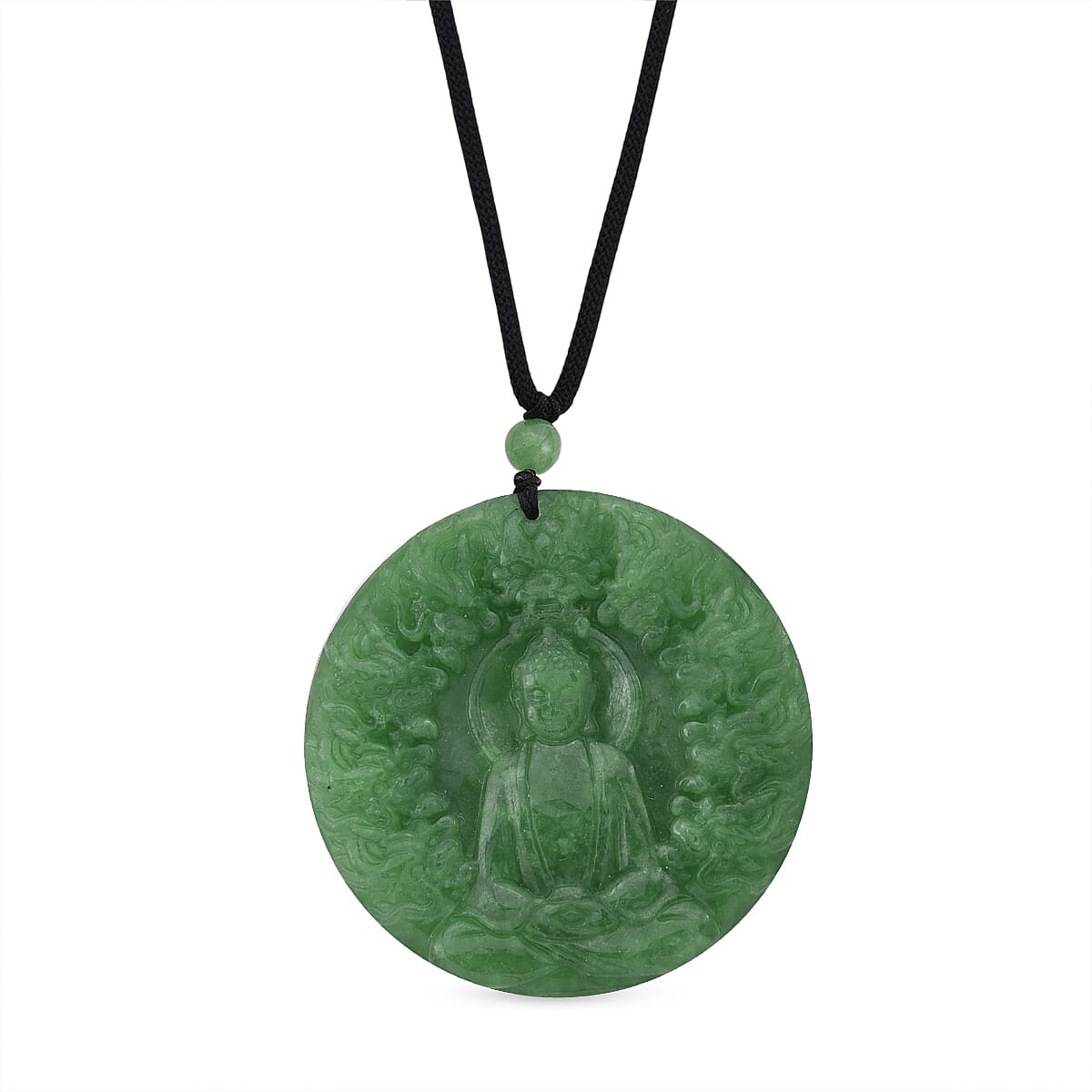 Enhanced Green Jade Beads Double-Sided Carving Necklace (Size - 28) with Adjustable Cotton Thread 220.00 Ct.