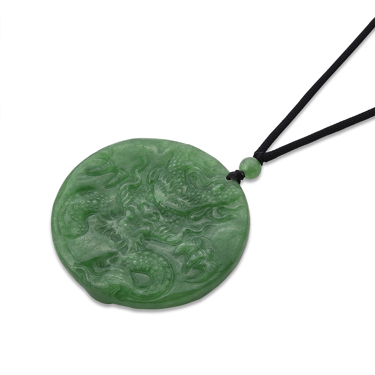 Enhanced Green Jade Beads Double-Sided Carving Necklace (Size - 28) with Adjustable Cotton Thread 220.00 Ct.