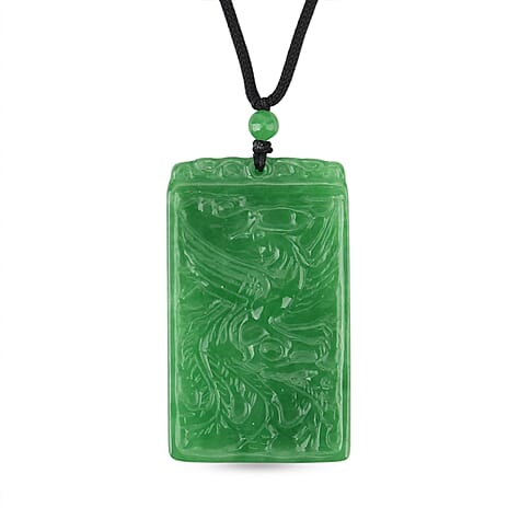 Enhanced Green Jade Beads Phoenix Carved Necklace (Size - 28) with Adjustable Cotton Thread 175.00 Ct.
