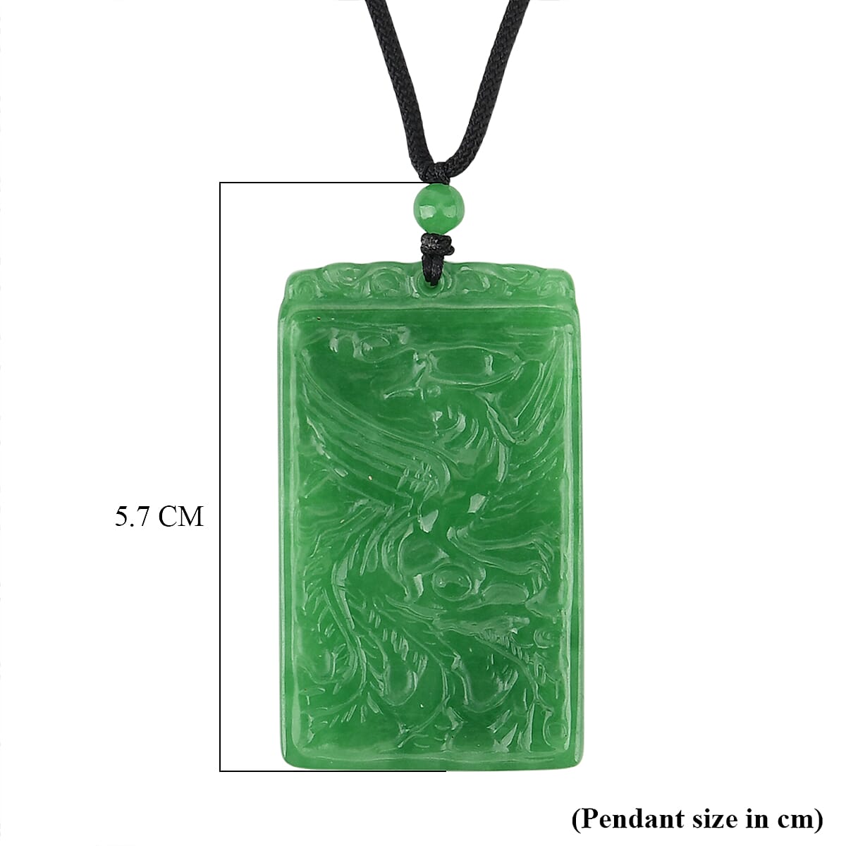 Enhanced Green Jade Beads Phoenix Carved Necklace (Size - 28) with Adjustable Cotton Thread 175.00 Ct.