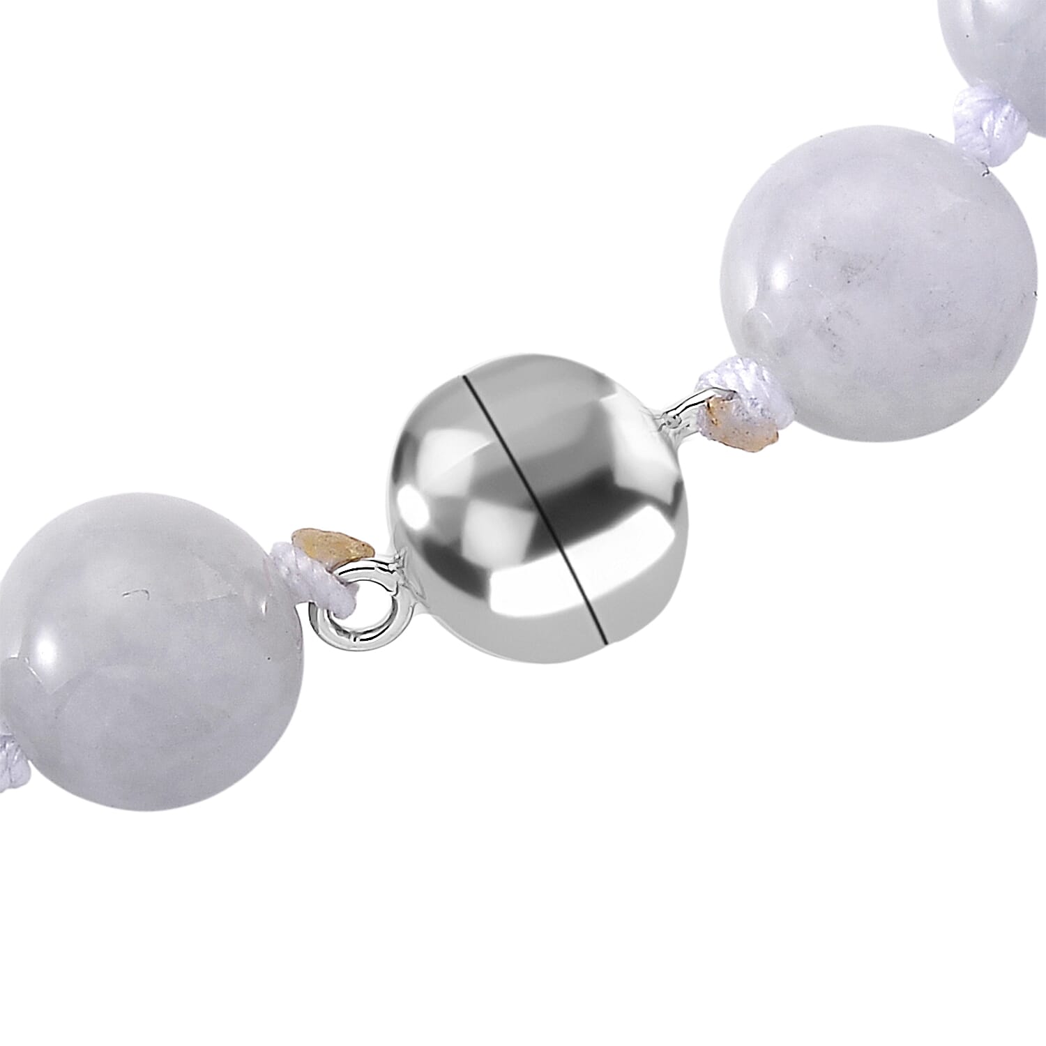 D'Joy White Jade Beads Necklace with Flower Carved Pendant (Size - 20) in Rhodium Overlay Sterling Silver 520.00 Ct.