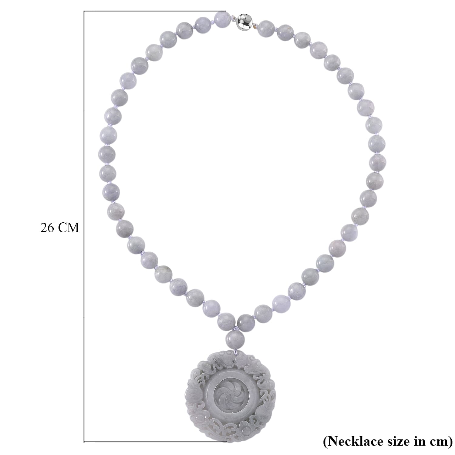 D'Joy White Jade Beads Necklace with Flower Carved Pendant (Size - 20) in Rhodium Overlay Sterling Silver 520.00 Ct.