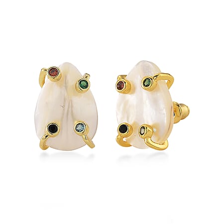 White Keshi Shell Pearl & Multi Color Cubic Zirconia Beads Earring with Push Back 15.00 Ct. White Keshi Shell Pearl & Multi Color Cubic Zirconia Beads Earring with Push Back 15.00 Ct.
