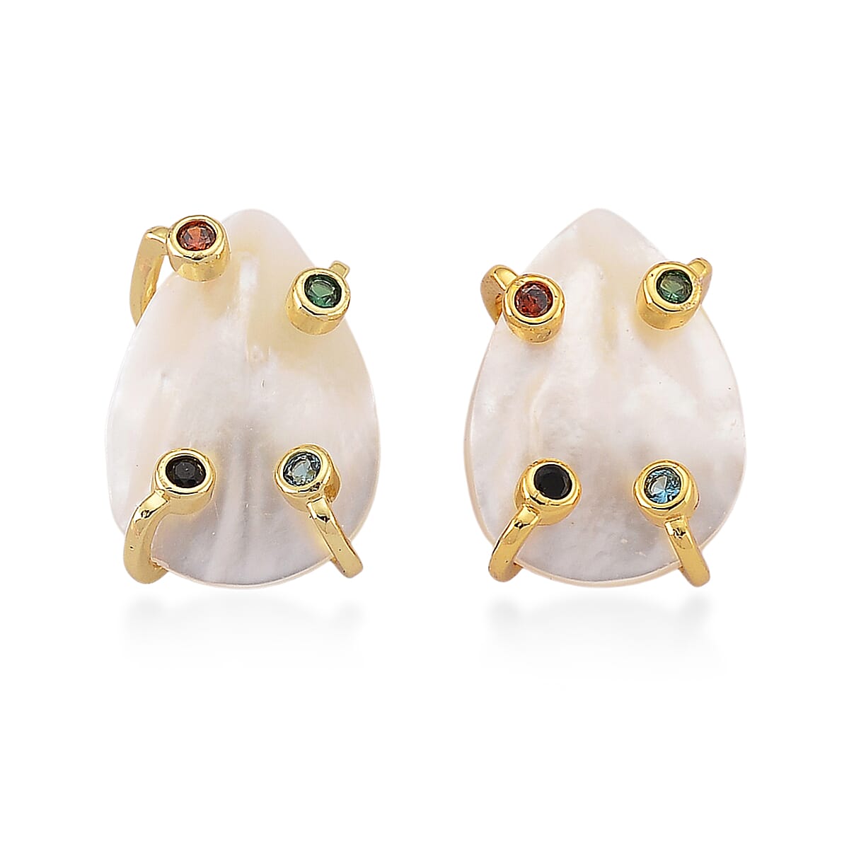 White Keshi Pearl & Multi Color Cubic Zirconia Beads Earring with Push Back 15.00 Ct.