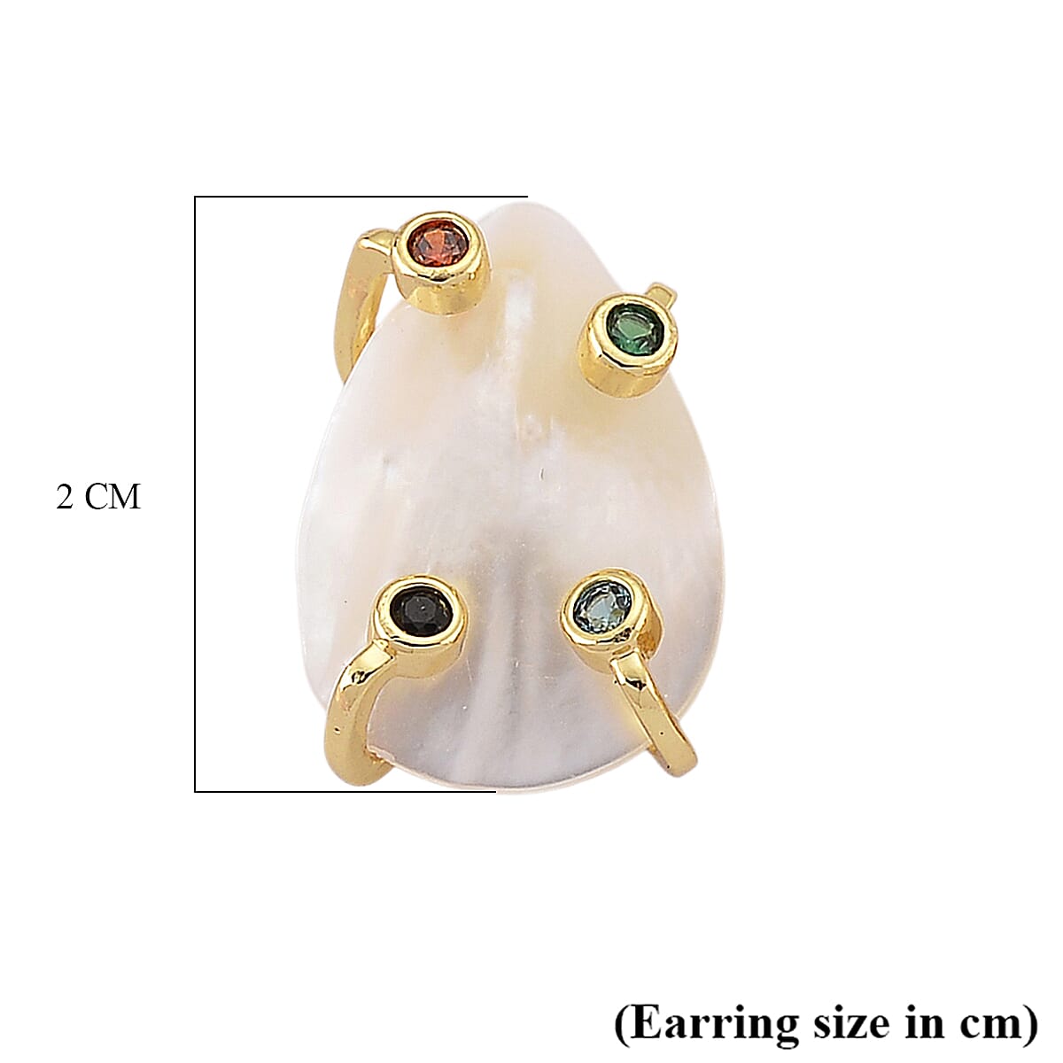 White Keshi Pearl & Multi Color Cubic Zirconia Beads Earring with Push Back 15.00 Ct.