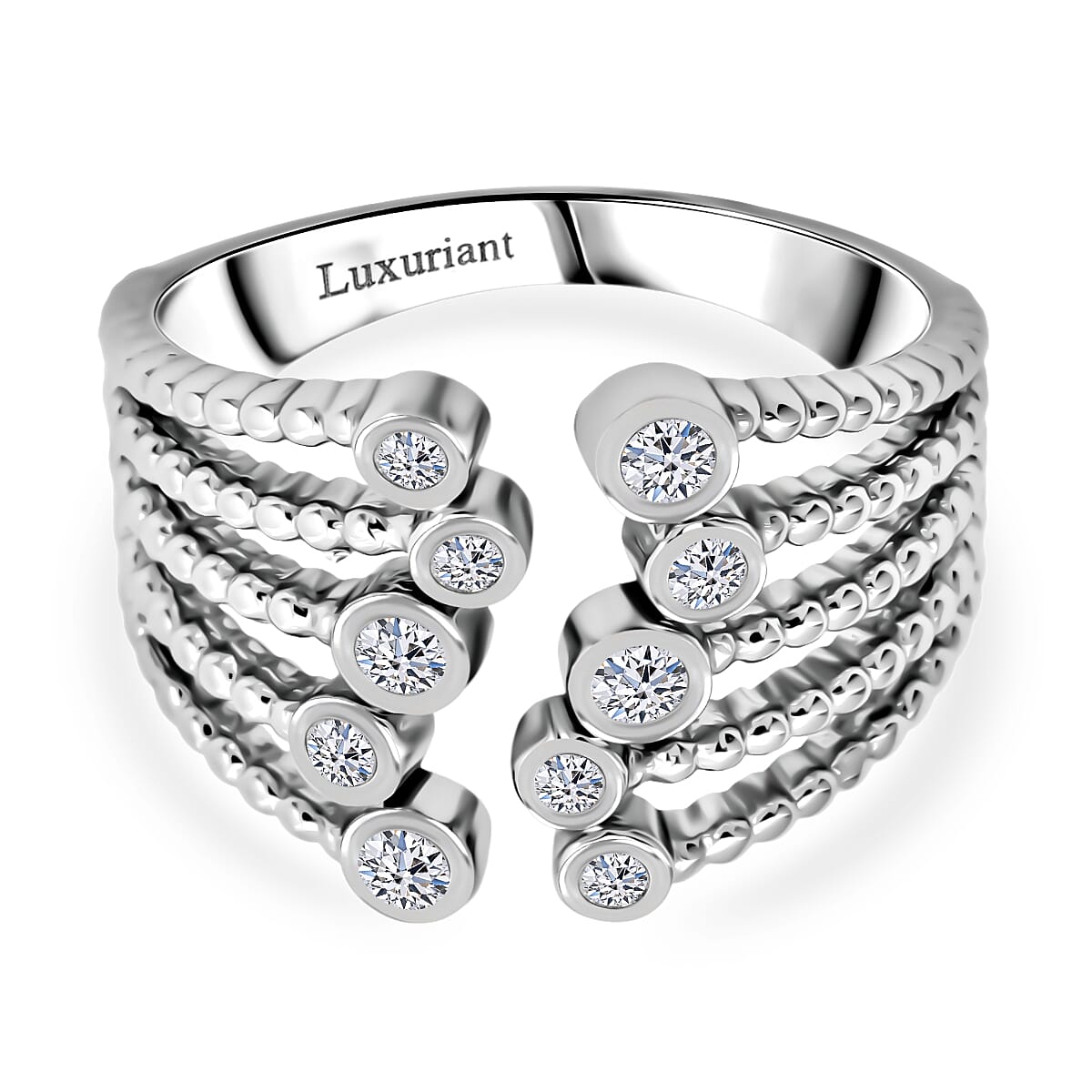 Luxuriant Lab Grown Diamond Ring in Rhodium Overlay Sterling Silver 0.50 Ct, Silver Wt. 5.00 Gms.