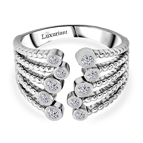 Luxuriant Lab Grown Diamond Ring in Rhodium Overlay Sterling Silver 0.50 Ct, Silver Wt. 5.00 Gms.