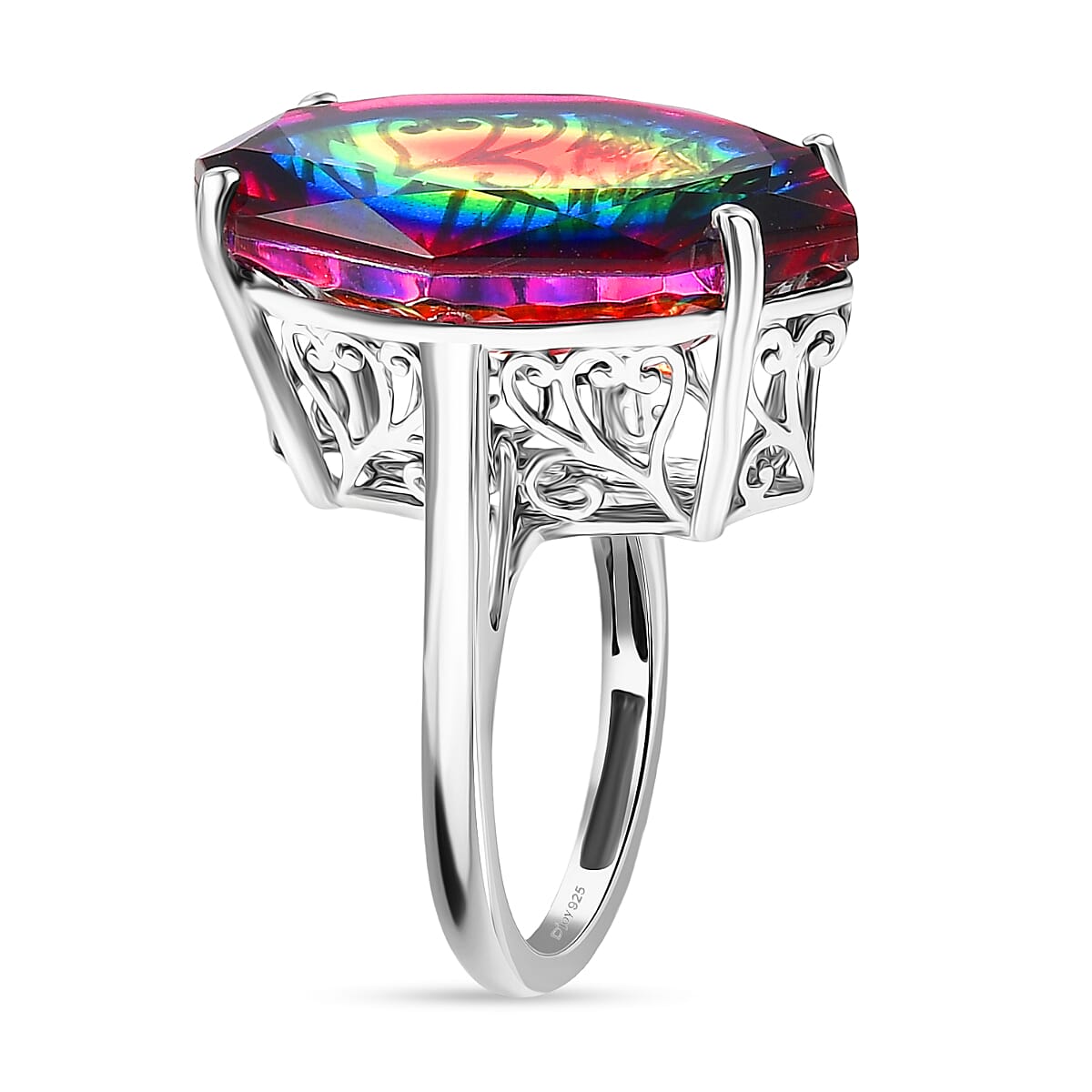 D'Joy Nebula Quartz Doublet Solitaire Ring in Rhodium Overlay Sterling Silver 21.84 Ct.