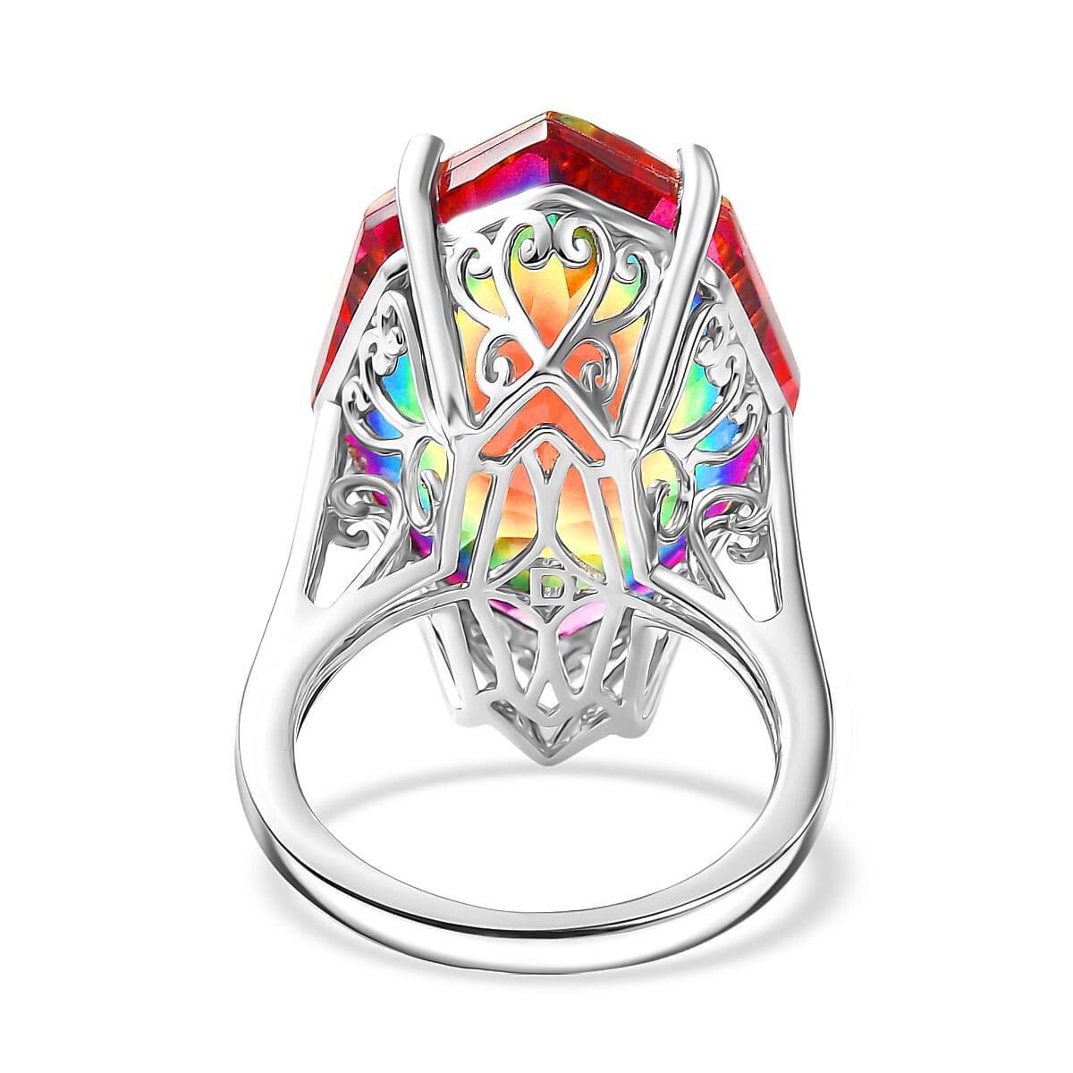 D'Joy Nebula Quartz Doublet Solitaire Ring in Rhodium Overlay Sterling Silver 21.84 Ct.