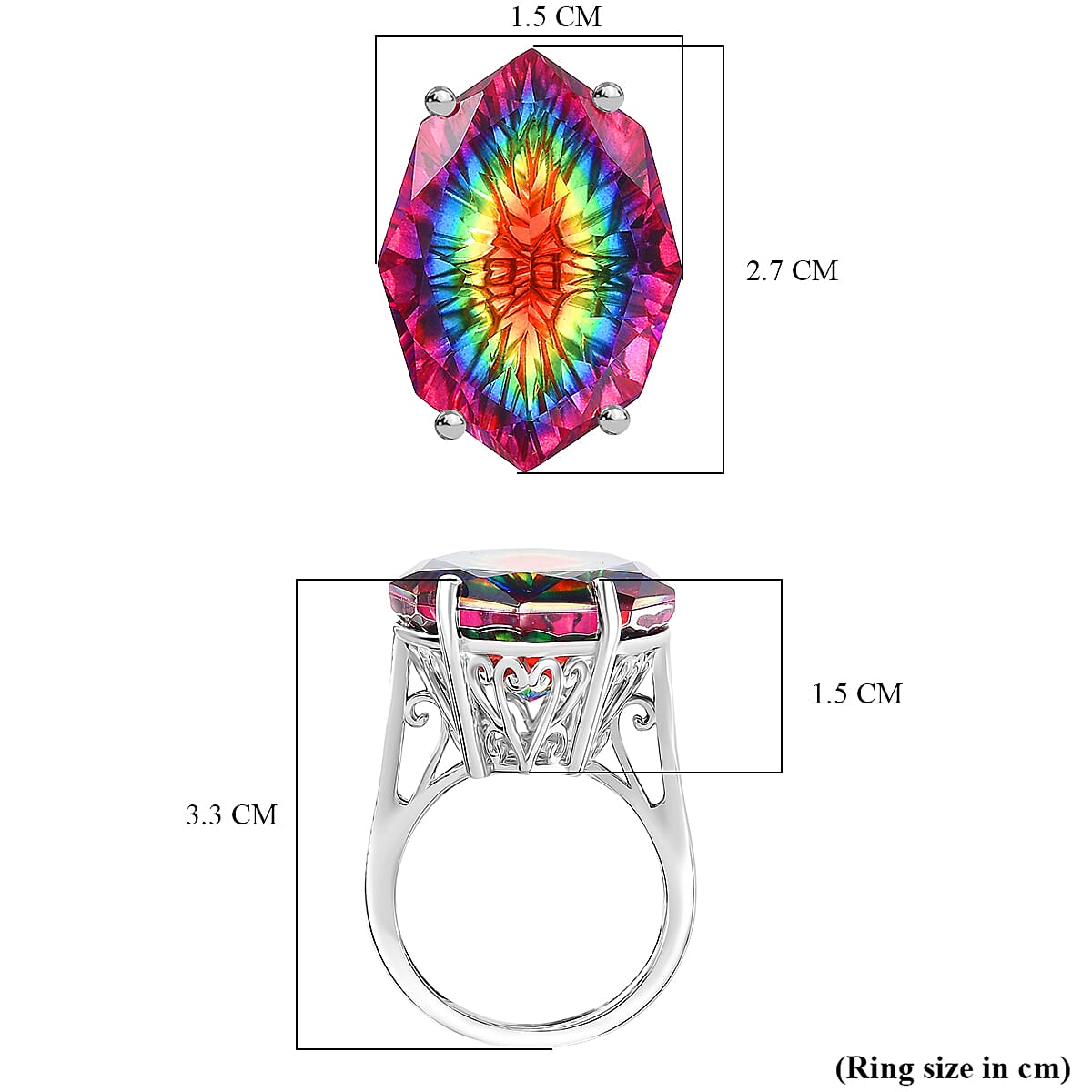 D'Joy Nebula Quartz Doublet Solitaire Ring in Rhodium Overlay Sterling Silver 21.84 Ct.